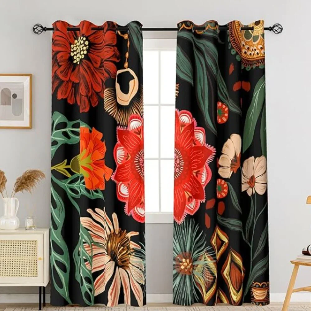 Boho Floral Blackout Curtains – 2 Panels, 52